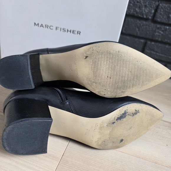 Marc Fisher Leather Ankle Booties Elegant Pointed Toe MF Jelly Black 9.5 - Picture 10 of 11